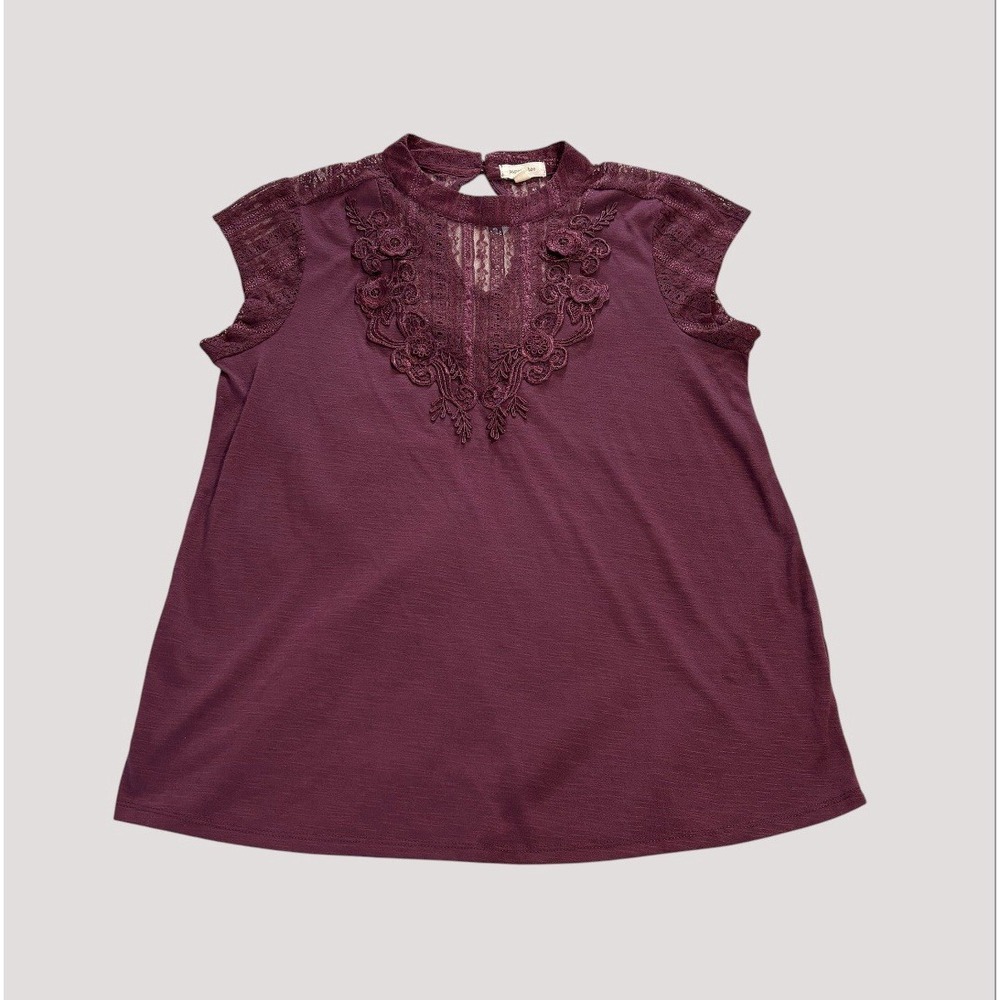 Paper + Tee Lace Trim Short Sleeve Top Womens L Boho Fairy Whimsigoth Romantic